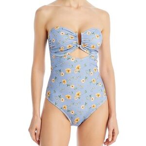 NWT AQUA Floral Strapless Cut-Out One Piece Swimsuit Size Medium